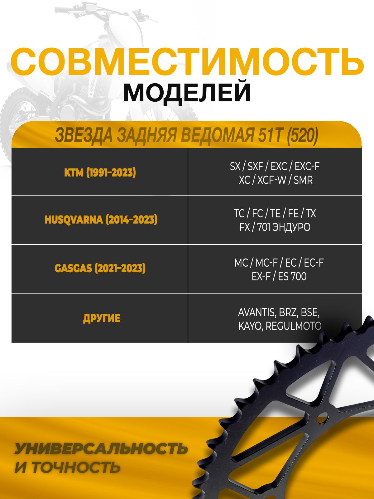 Звезда задняя ведомая 51 зуб для KTM EXC SX SXF