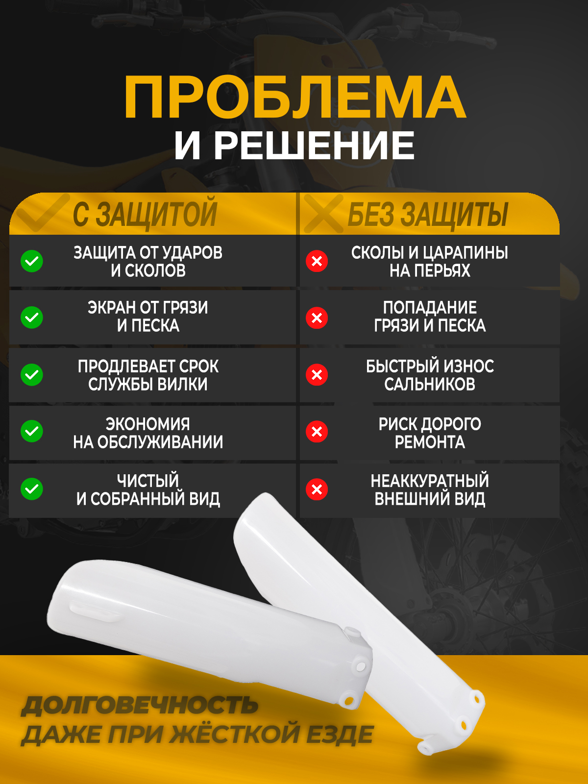 Защита перьев вилки, амортизатора для эндуро 70-160cc белая
