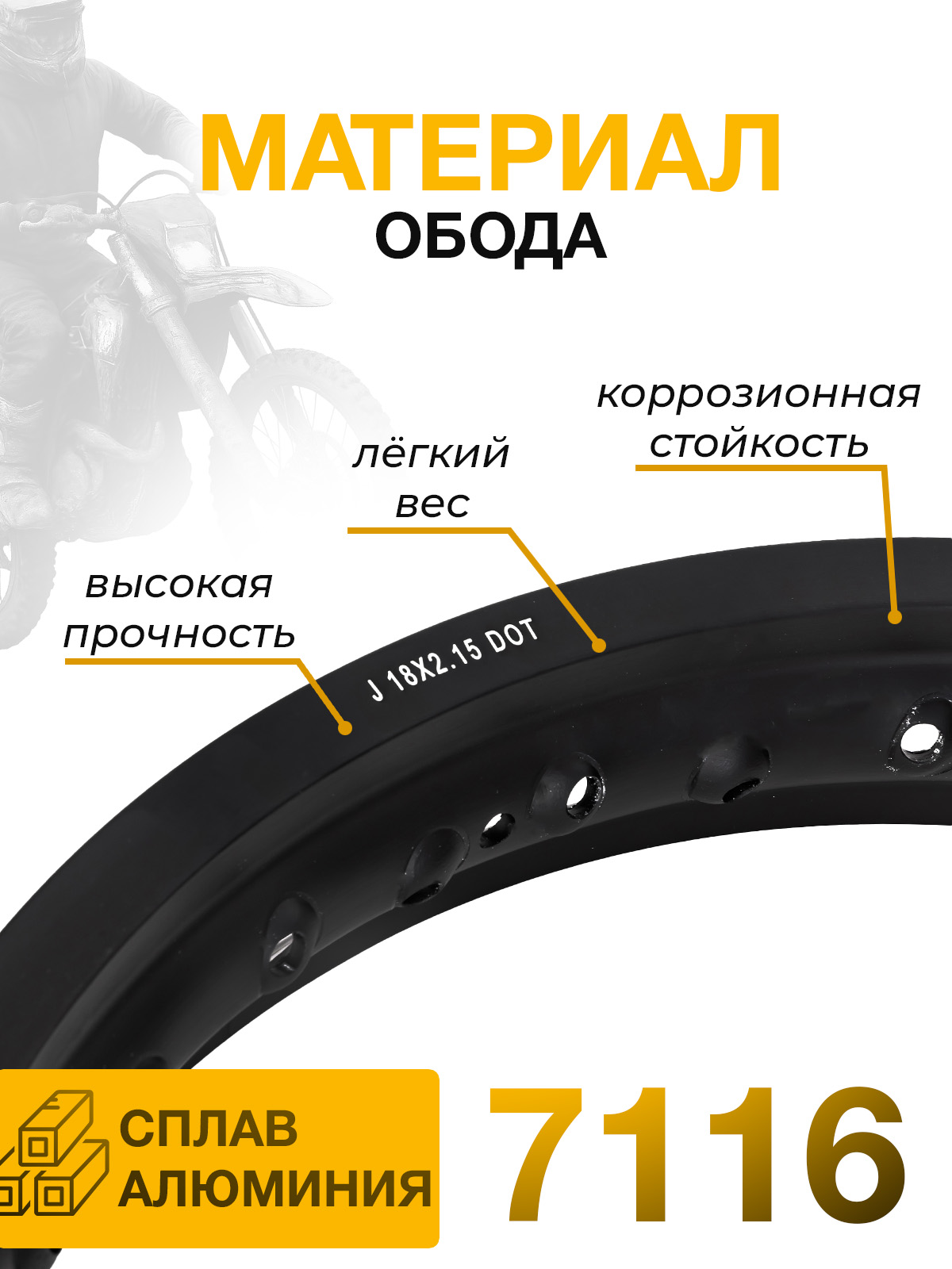 Обод заднего колеса 18x2.15, 36 спиц, для эндуро, алюминий