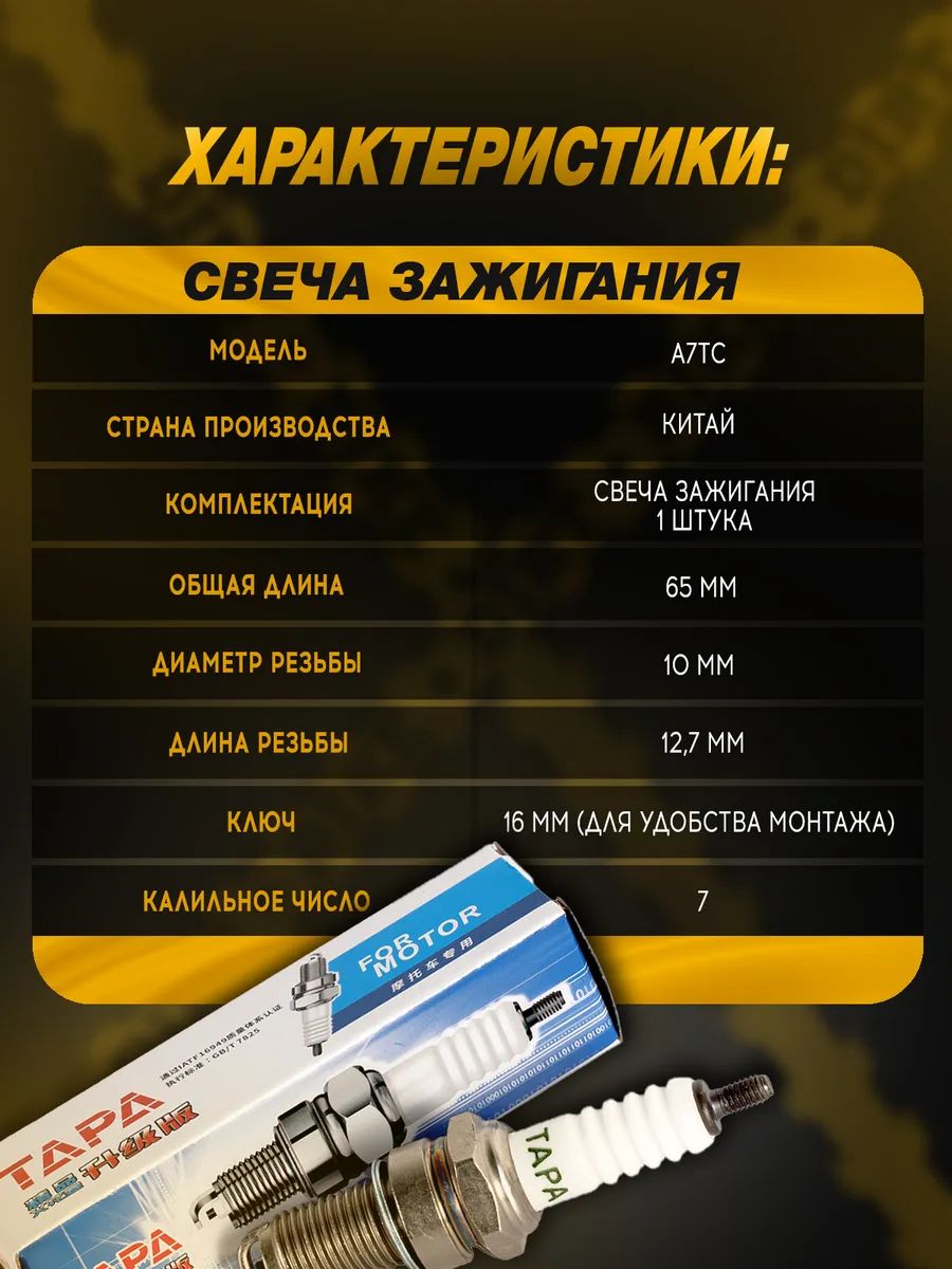 Свеча TORCH(TAPA) L-12мм d-10мм A7TC