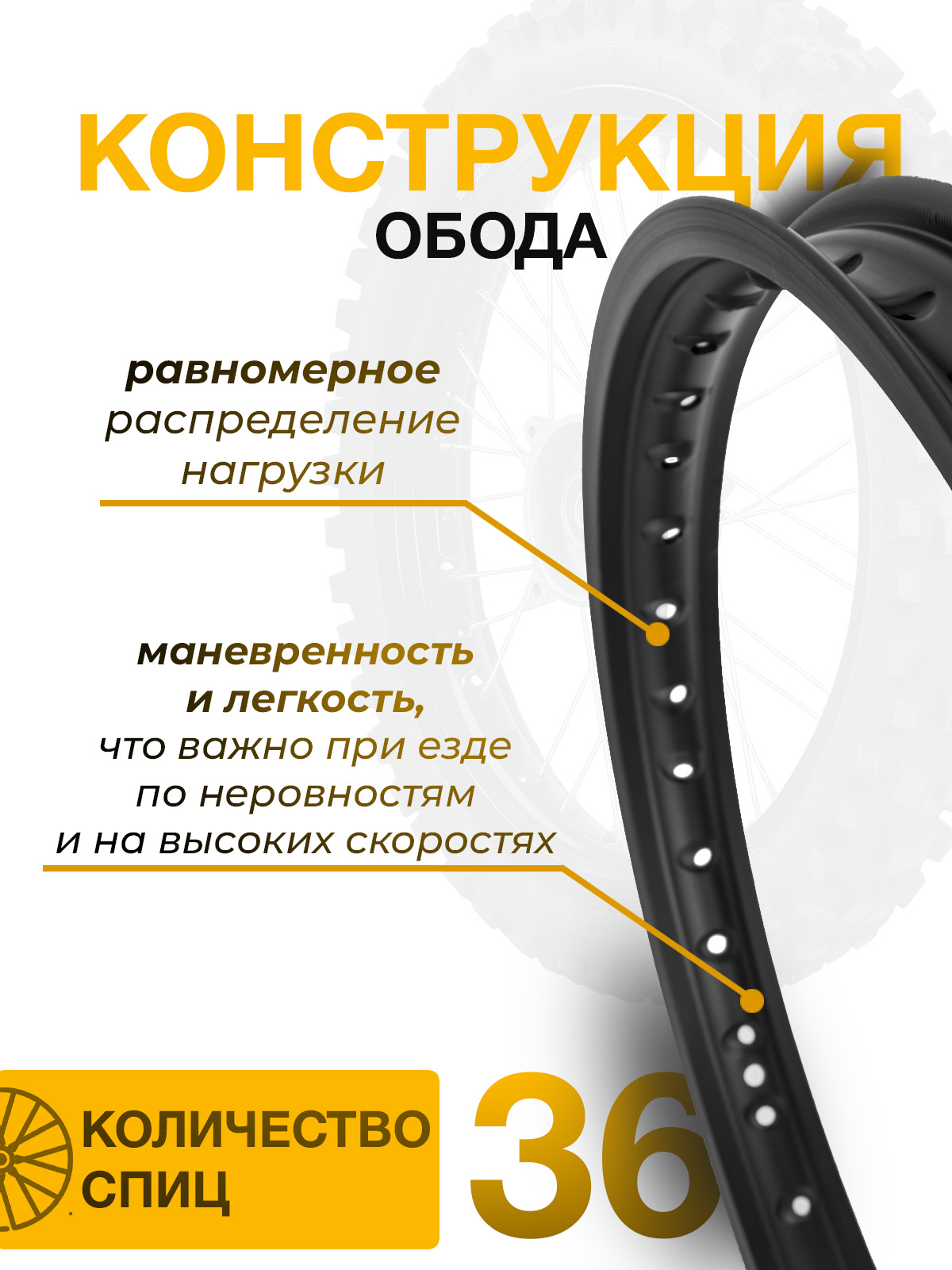 Обод переднего колеса Dirt Bike сплав 7116 36 спиц R19x1,6