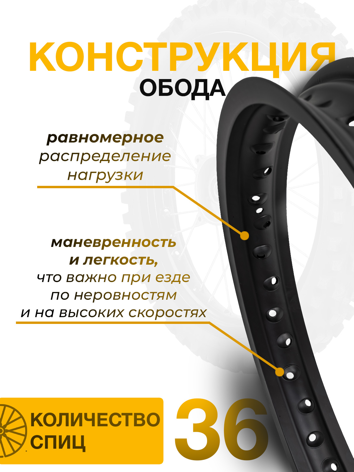 Обод заднего колеса 18x2.15, 36 спиц, для эндуро, алюминий