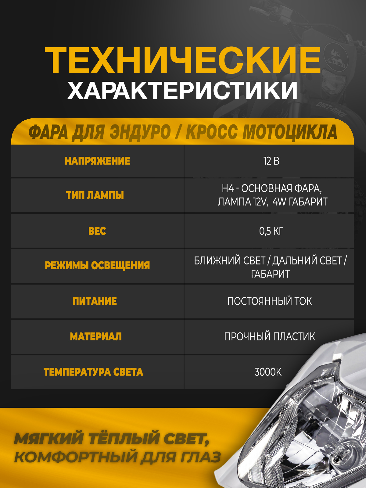 Фара белая для эндуро мотоциклов BSE M/Z, Honda CRF