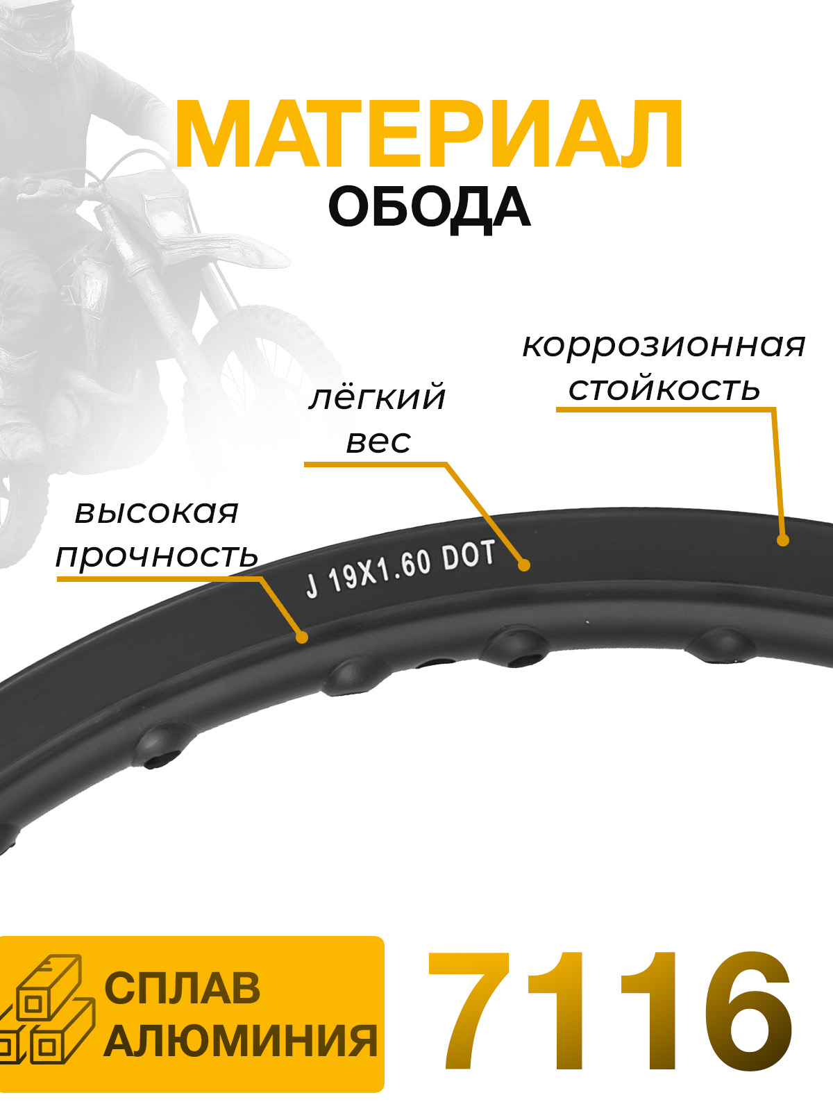Обод переднего колеса Dirt Bike сплав 7116 36 спиц R19x1,6