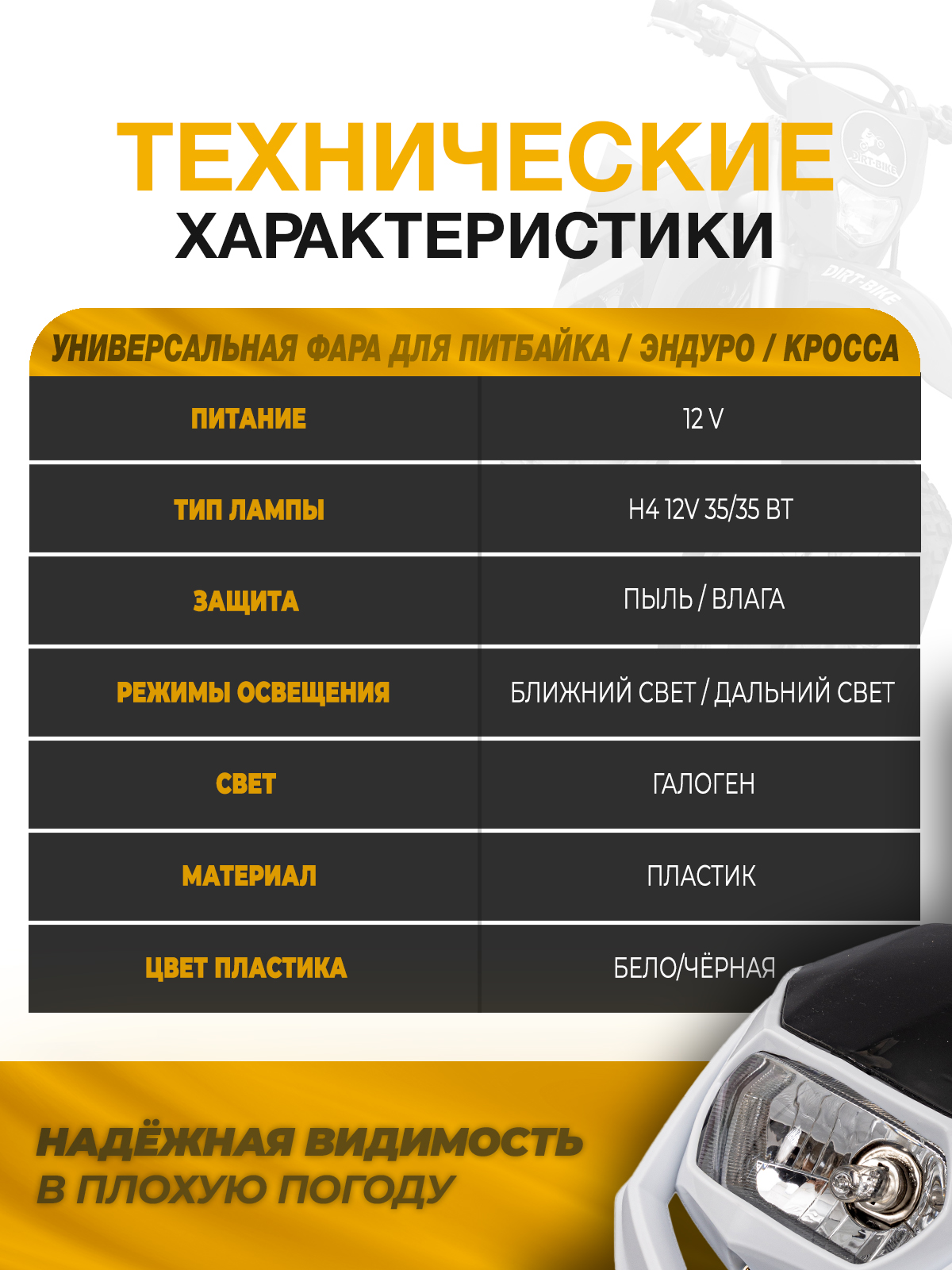 Универсальная фара для питбайка эндуро галоген Honda