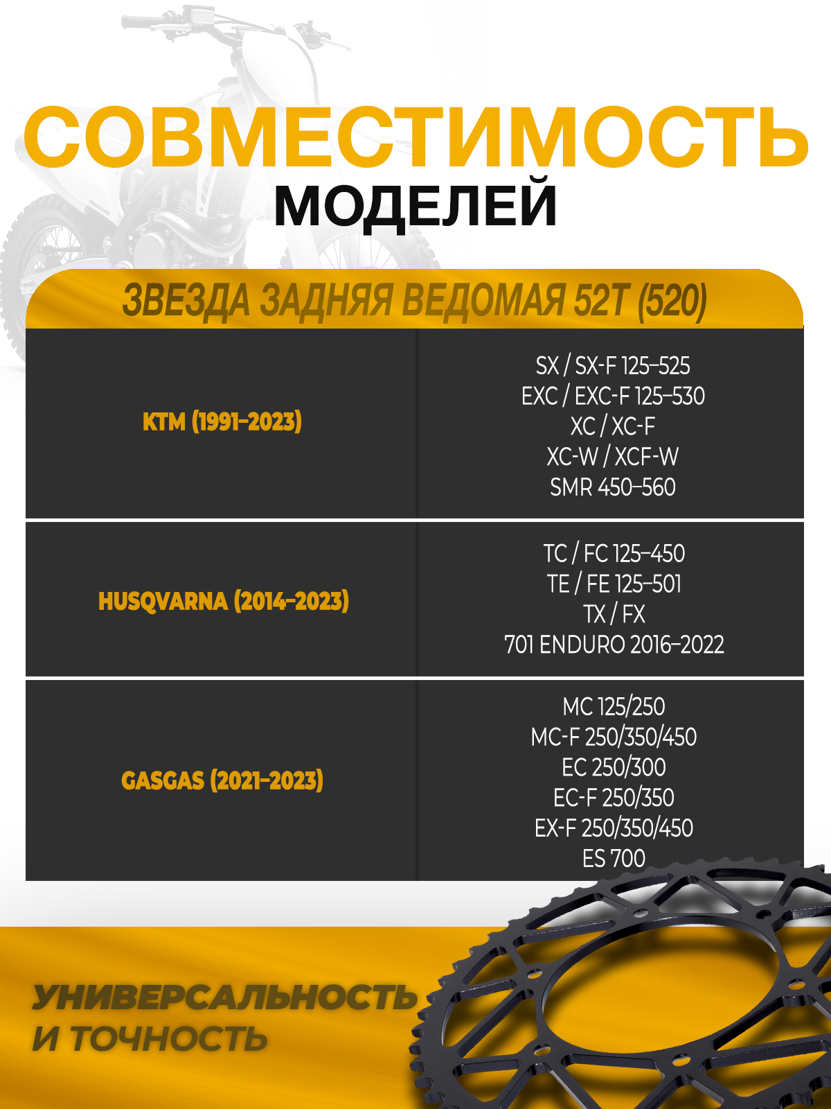 Звезда задняя ведомая 52 зуба для KTM EXC SX SXF