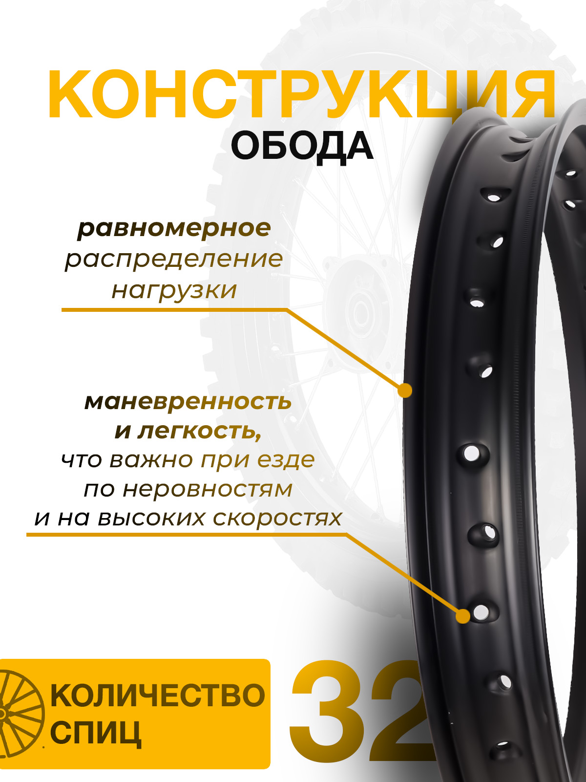 Обод заднего колеса 18x2.15, 32 спицы, для эндуро, алюминий