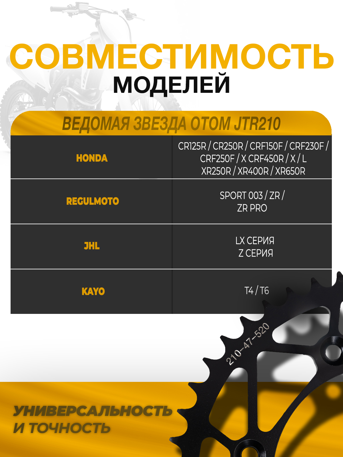 Звезда ведомая тип JTR210 Honda CRF сталь 51 зуб, ЦО 125
